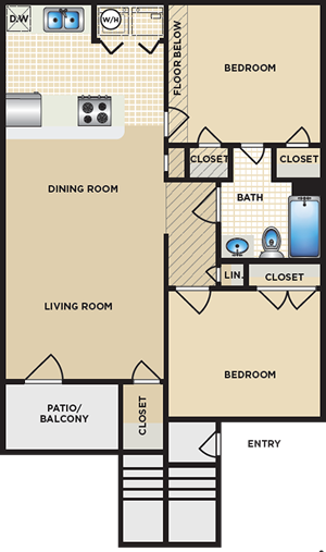 Plan B - Two Bedroom / One Bath*